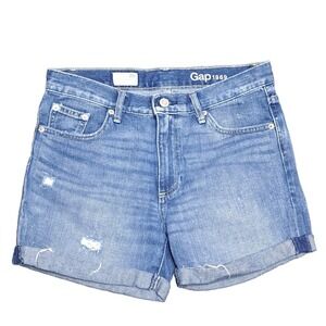 Gap 1969 Best Girlfriend Jean Shorts Womens 25 Distressed Cut Off Mid Rise Denim